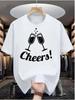 Summer Male Casual White T Shirt Minimalist Cheers Clinking Champagne Cups Print Soft Cotton Short Sleeve Celebration Top