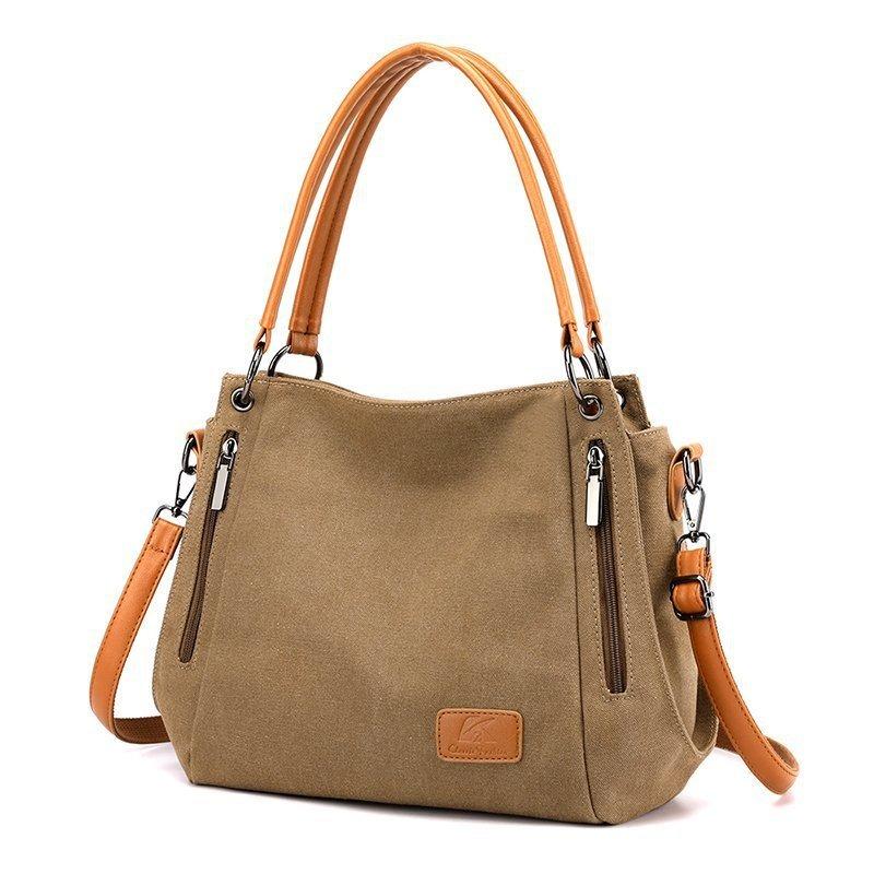 New Women's Bag Canvas Shoulder Bag Fashionable Solid Color Messenger Bag Large Capacity Flow Casual Light Tote Bag