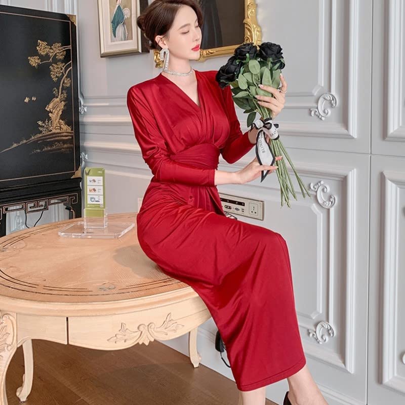 ISLAYCAOLILA DM8 Deep Maxi Dress with Long and a High Perfect for or Party Women's Amélie (Size Small, Green) - Flared, Long, Slit, Wrap-around