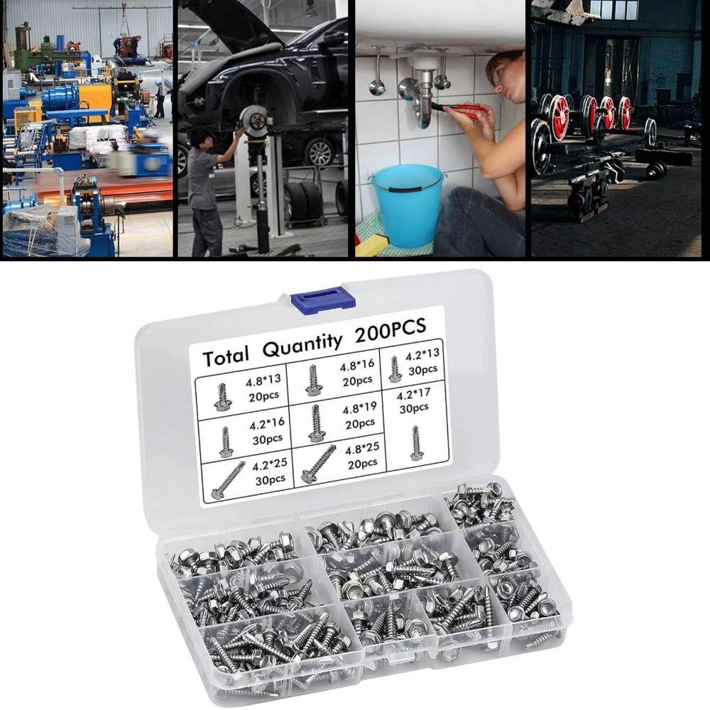 200pcs Flat Head Self-tapping Screws Cross Head Hardware Fastener Sheet Metal Screws  Wood