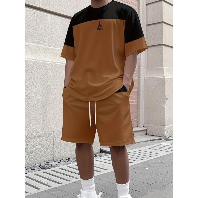 Men's Athletic Set Two-Piece Set Crew Neck Short Sleeve Top & Shorts Men's Running Outfit Plus Size T-Shirt Men's Summer T-Shirt