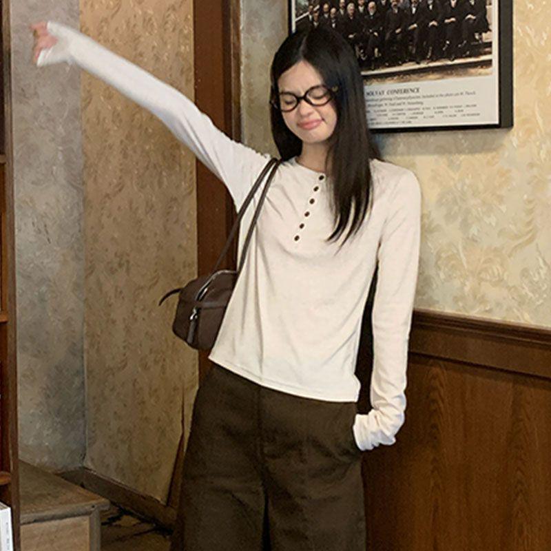 Autumn/Winter Pure Desire Spicy Girl Cotton Long-Sleeve Slimming T-shirt - Women's Versatile Flattering Top