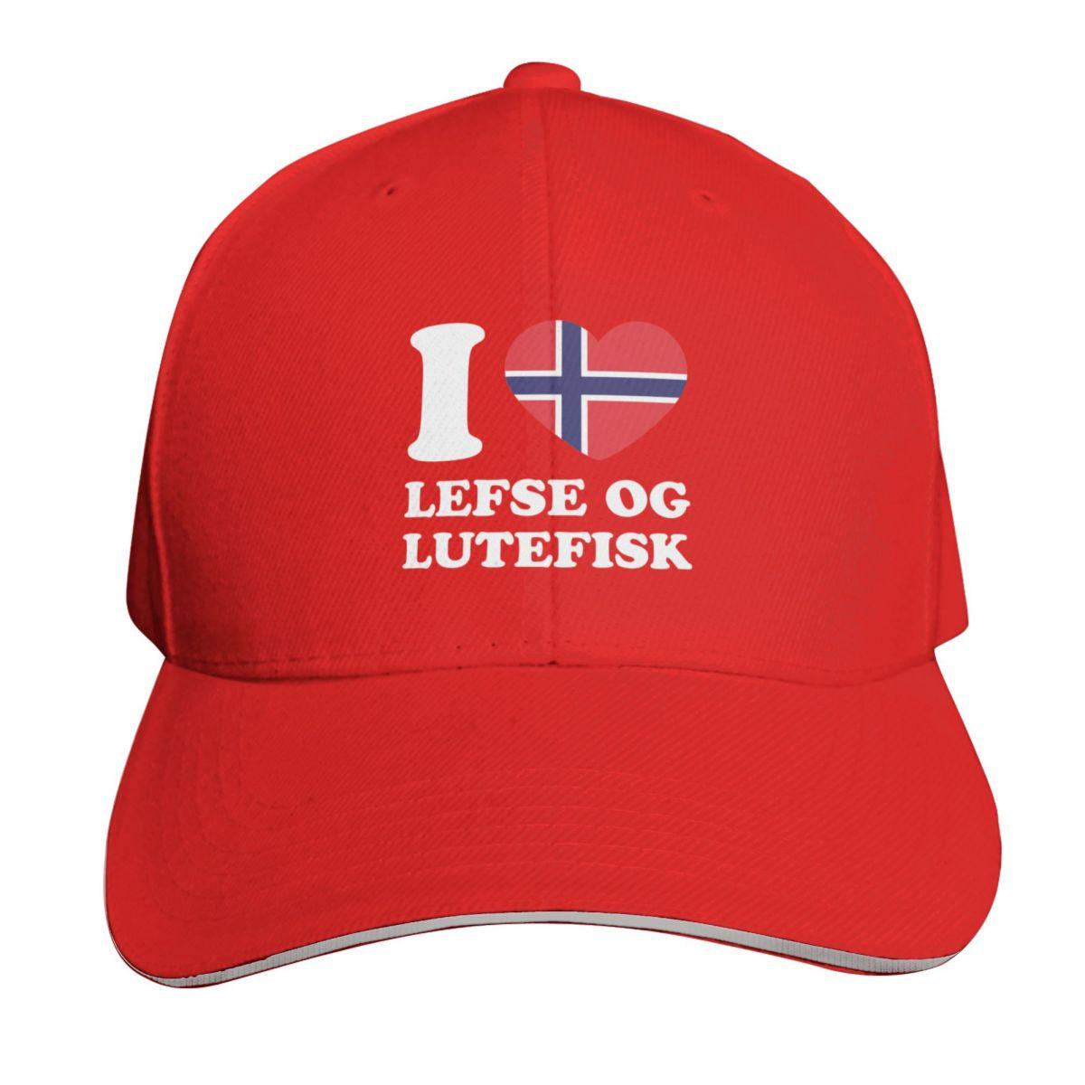 I Love Lefse and Lutefisk Norwegian Flag Heart Baseball Cap sun hat Golf Wear Sunscreen For Unisex Womens