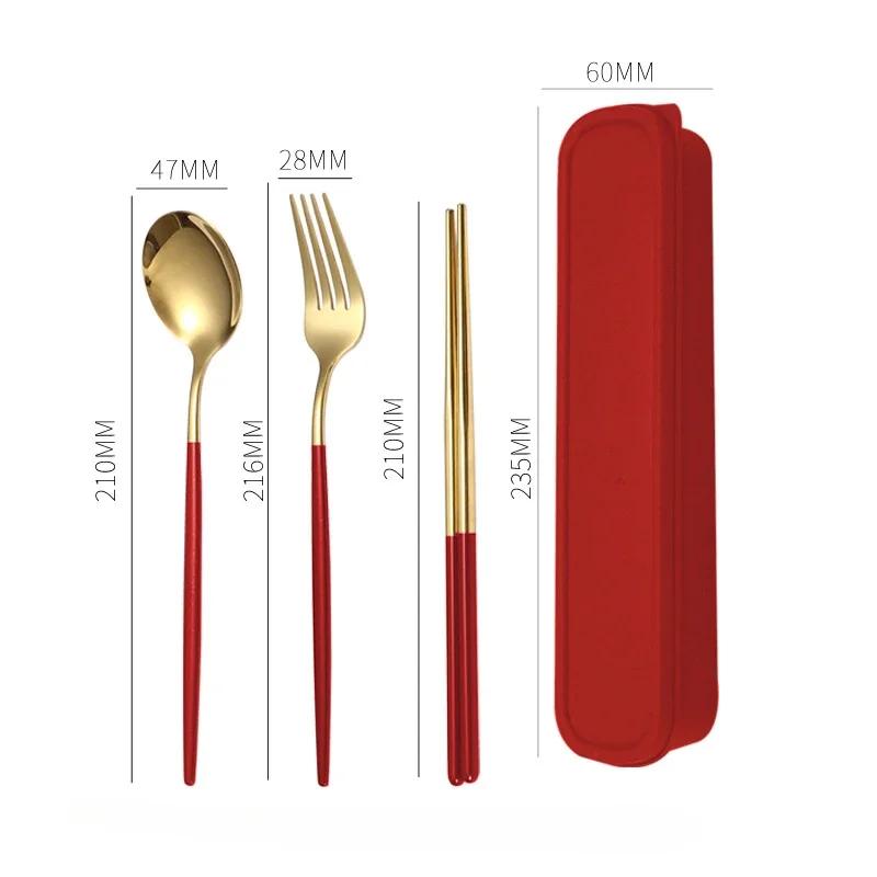 Edelstahl Besteckset Schlichtes Tragbares Geschirr Essstäbchen Löffel und Gabel Set mit Etui Bestecksets Küchenzubehör