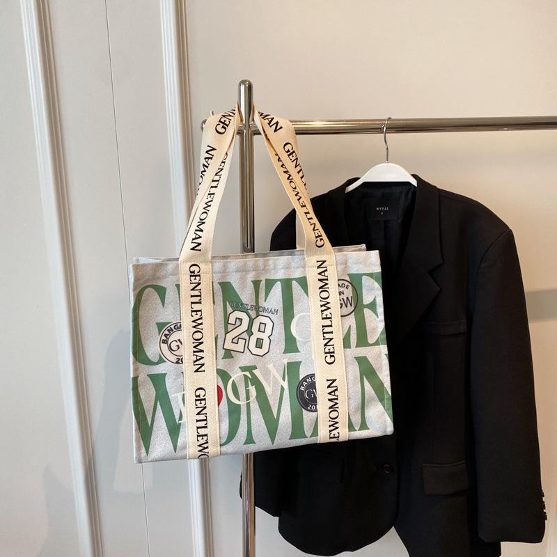 

Simple Personality Letter Printed Portable Canvas Bag 2025 Casual Gentle Women Casual Shoulder Bag зелёный