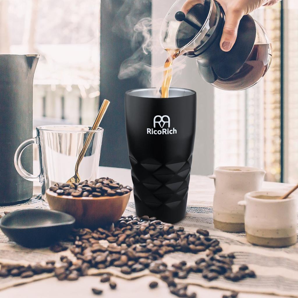 RicoRich Stainless Steel Tumbler with Tritan Vacuum Double Black Lid, Insulated, Walled, 550ml, (RRWB09-BK)