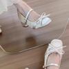 Fashion 2025Small Inside Heightened Apricot Bow High Heel  Jane Shoes Women's New Square Toe Block Heel Single Shoes