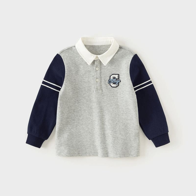 [Same Style as in the Mall] David Bella Boys  Polo Shirt 2026 Spring Collection Pure Cotton Stylish College Style Color-Blocked Top Medium Hemp Gray [Ready in Stock] 100