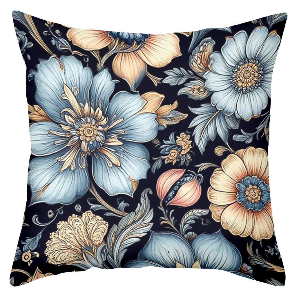 Floral Printed Throw Pillows Blue Beige Decorative Cushions Polyester Pillowcase, Sofa Decorative Cushion Cov Headboard Pillow