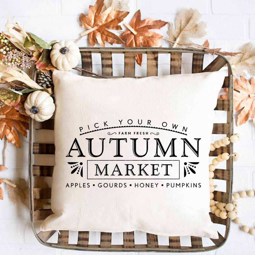 Bauernhof Kürbisfeld Kissenbezug Kissenbezug Dekokissen Bauernhaus Kissen Herbstkissen Herbst Kürbisfeld Deko