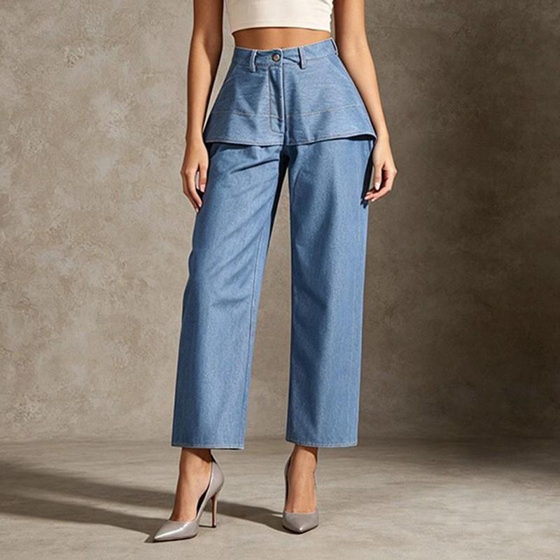 Womens Irregular Wide Leg Jeans Mid Rise Solid Color Casual Denim Pants Street Style 2026