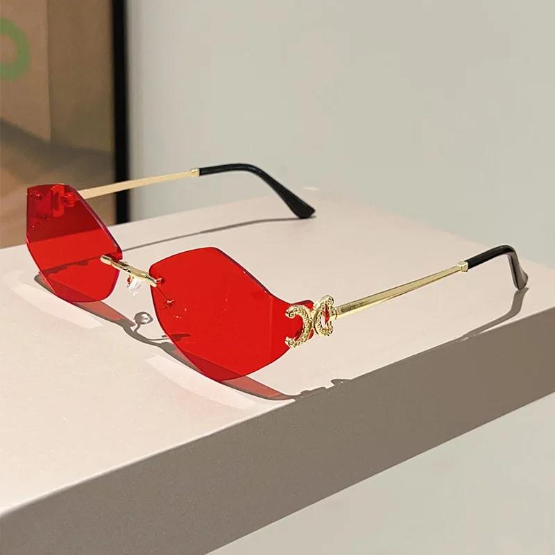 Wipon Men's Y2k Curved Irregular Hexagon Sunglasses Wo For Luxury Brand Designer Vintage Punk Sexy Rimless Sun Glasses Uv400