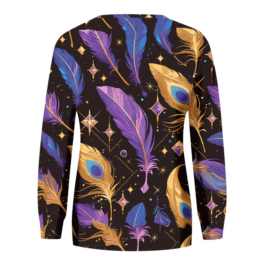 Women's Fashion  Printed Long Sleeve Loose Round Neck Sweatshirt Top