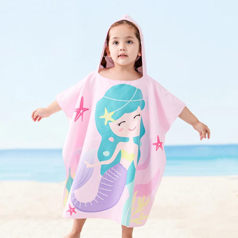 Children's beach towel with cartoon swimming hood cape water-absorbing cape bath towel