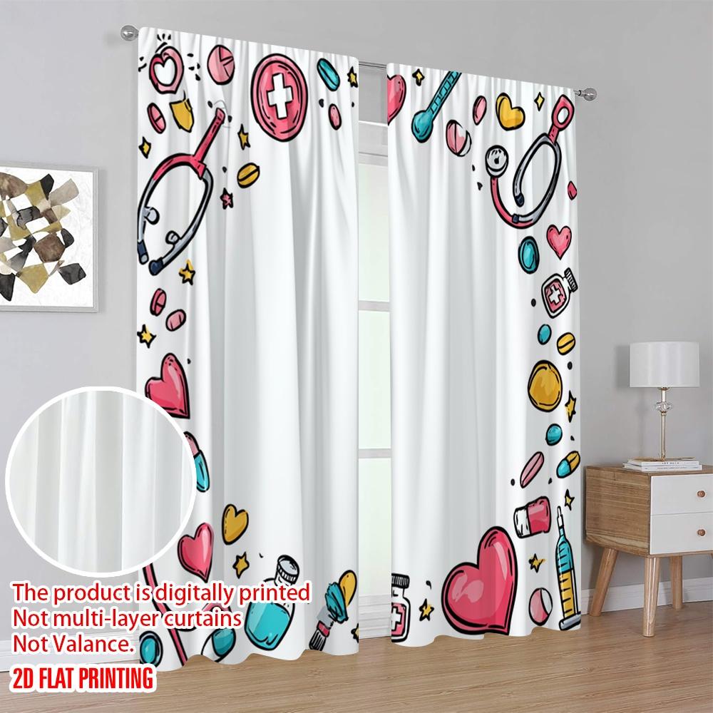 2 Stück, 2D-Flachdruck Vorhänge&Fensterdekoration Tag der Krankenschwestern Langlebiges 100% Polyestergewebe (ohne Stange) Ganzjahresnutzung