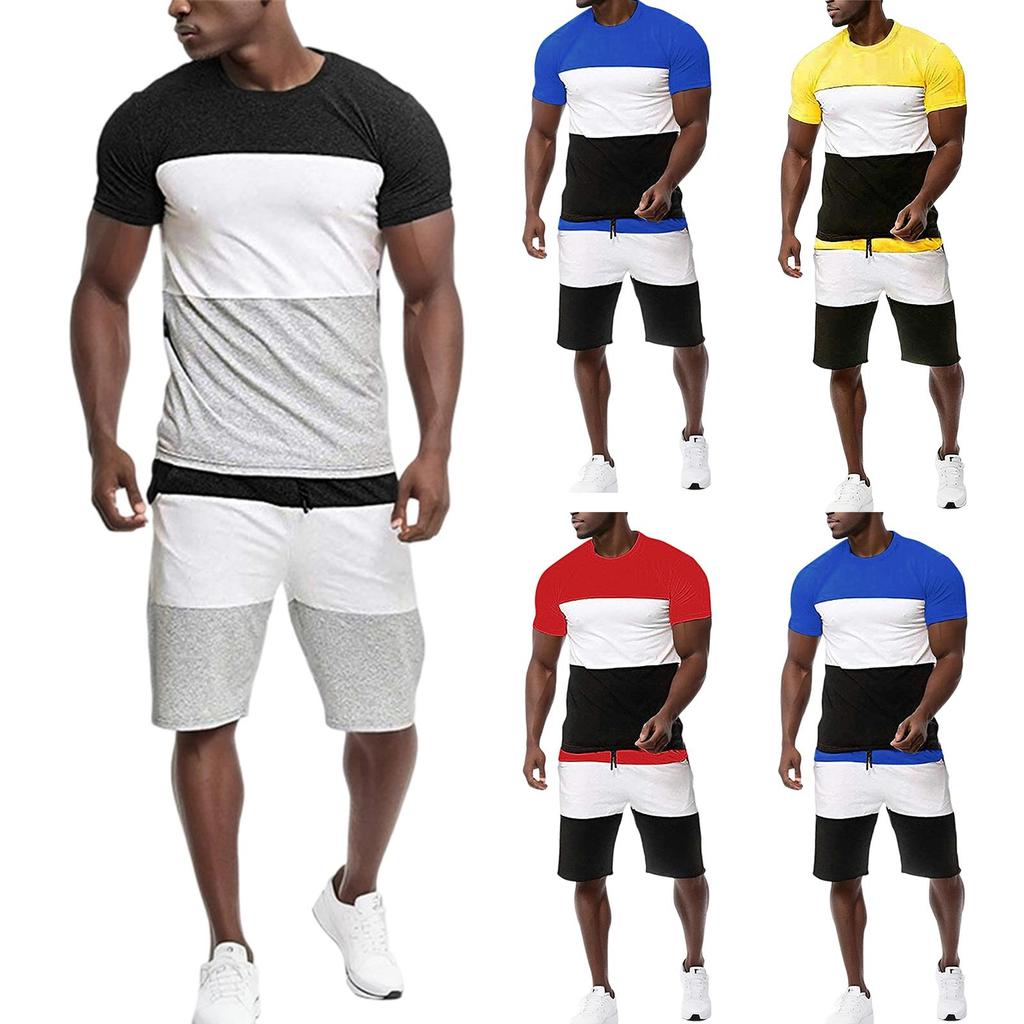 Men's Leisure Color Matching Short Sleeves Shorts Set