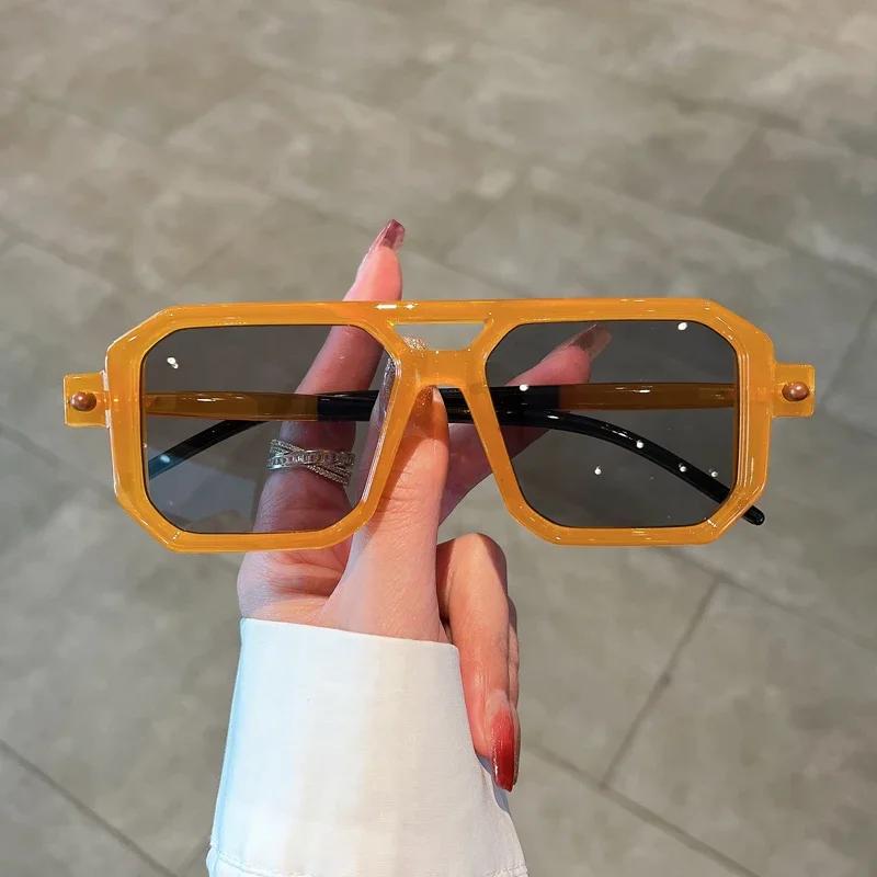 Unise Trendy Design Uv400 Shades Vintage Square Sunglasses For Men Women Fashion Retro Double Bridge Sun Glasses Eyewear