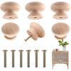 6 Stück Holzpilz-Form Schubladengriffe - Einzelbohrung Holz-Türgriffe für Schränke, Kommoden, Kleiderschränke & Büromöbel - Natürliches Holzschrank
