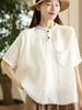 Johnature Women Vintage Patchwork Pockets T-Shirts O-Neck Short Sleeve Solid Color Summer Loose Casual T-Shirts