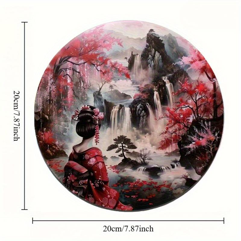 2d flat 20*20cm, Round wooden wall Sign, Japanese Kimono Gift, wooden wall Decorative, home crafts, for Bar, Cafe, garden, Club Wall Decor.