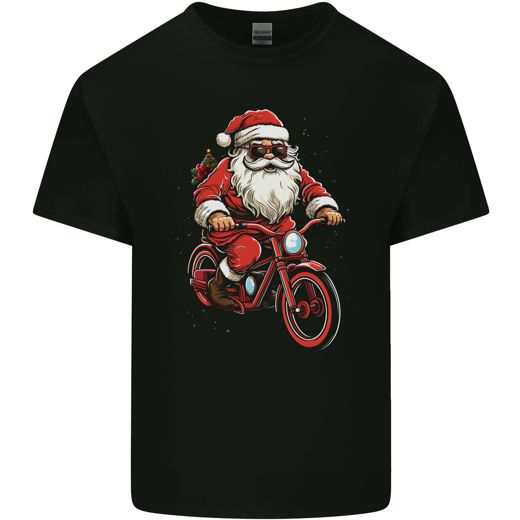 Christmas Cycling Santa Claus Bicycle Unisexs Light Cotton TShirt S