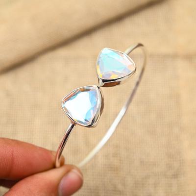 Rainbow Mystic Topaz Gemstone Handmade 925 Sterling Silver Bangle For Her