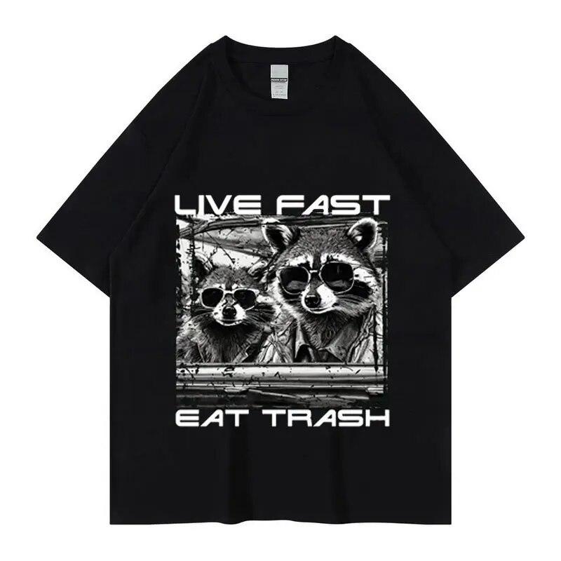 

Винтажная футболка с принтом «Енот Live Fast Eat Trash», повседневные хлопковые футболки унисекс большого размера, модная футболка высокого качества, уличная одежда
