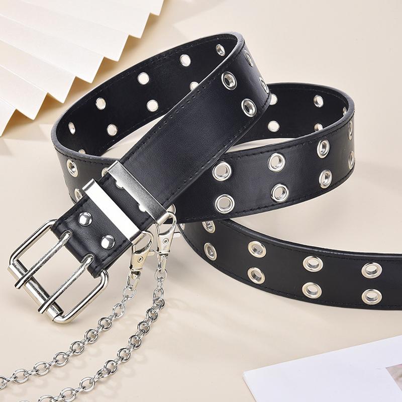 Women Gothic Punk Waist Belt Alloy Chain Design Silver Pin Buckle White Black Blue Waistband Jeans Skirt Waist Belt Girls Gift