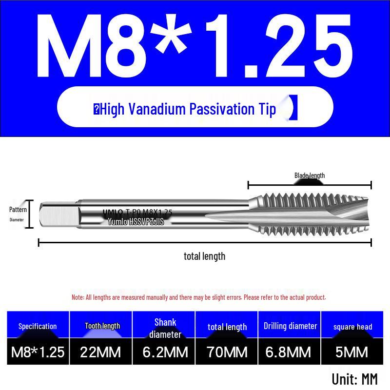 UMLO High Vanadium Spiral Tap Machine for M3-M10 Stainless Steel Tapping