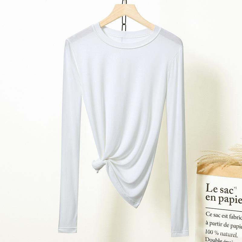 Dámské tričko s dlouhým rukávem a kulatým výstřihem Univerzální košile se spodním lemem Uvnitř tenkých topů velkých velikostí