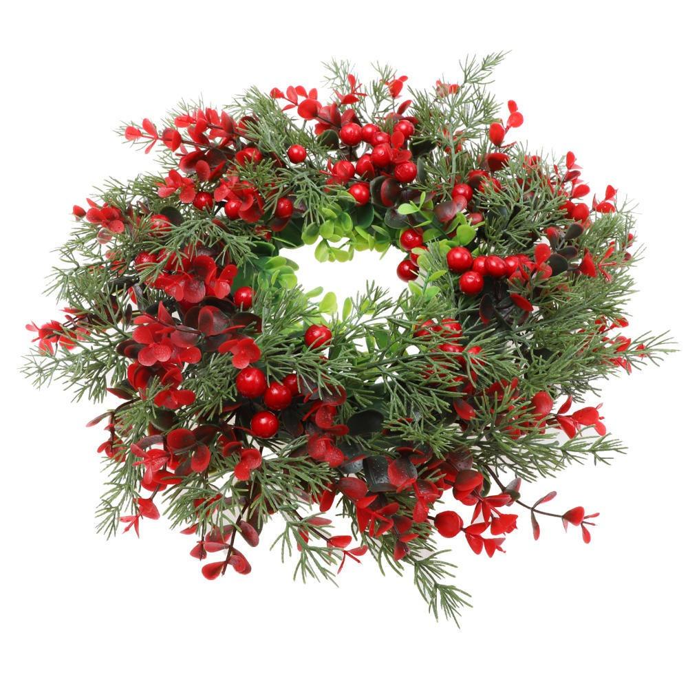 Simulation Leaf Red Berries Wreath Artificial Christmas Hanging Pendant Eucalyptus Garland Porch