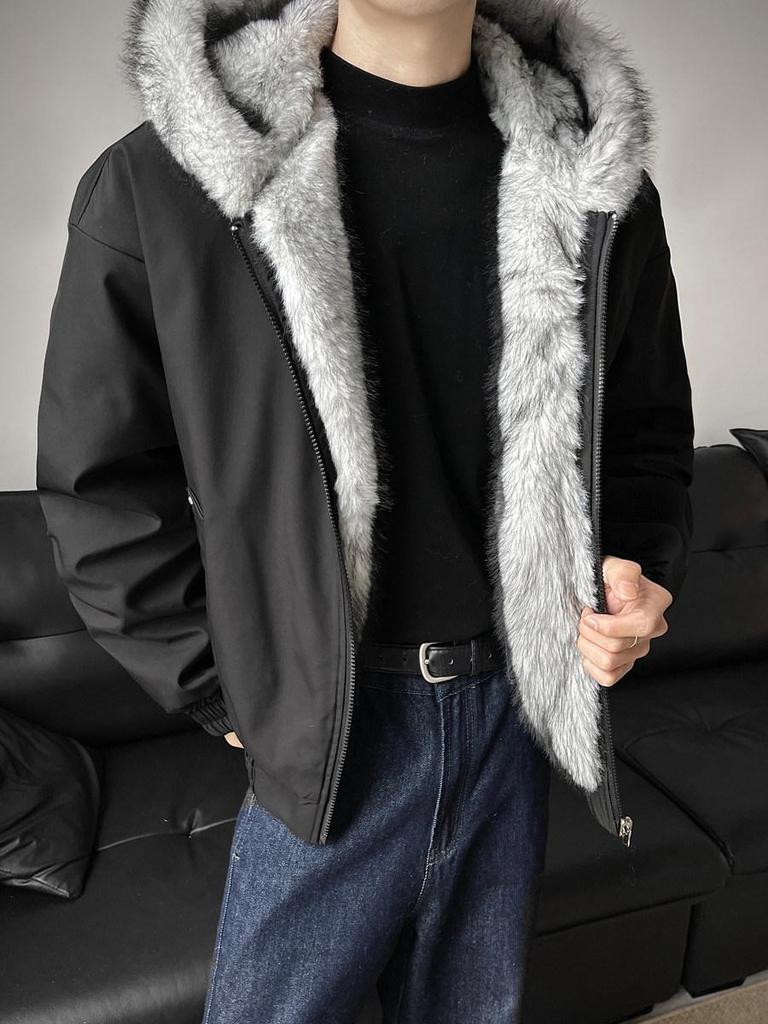 Men's Winter Polar Wolf King Heavyweight Mink Fur Hooded Jacket with Large Collar, Plus Velvet Thickened for Warmth.