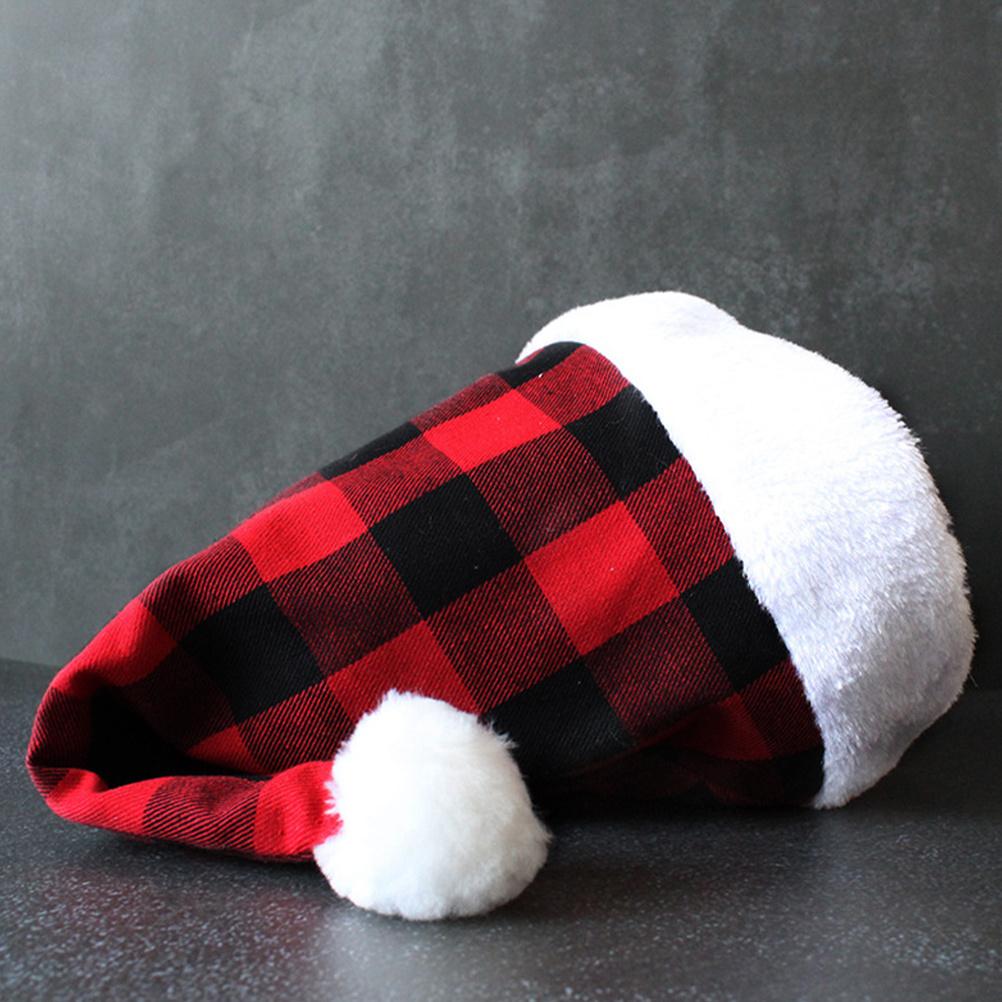 Unisex Santa Hat Christmas Plaid Design Comfortable Cloth Material Warm Winter Party Hat Xmas Celebration Gift for Adults
