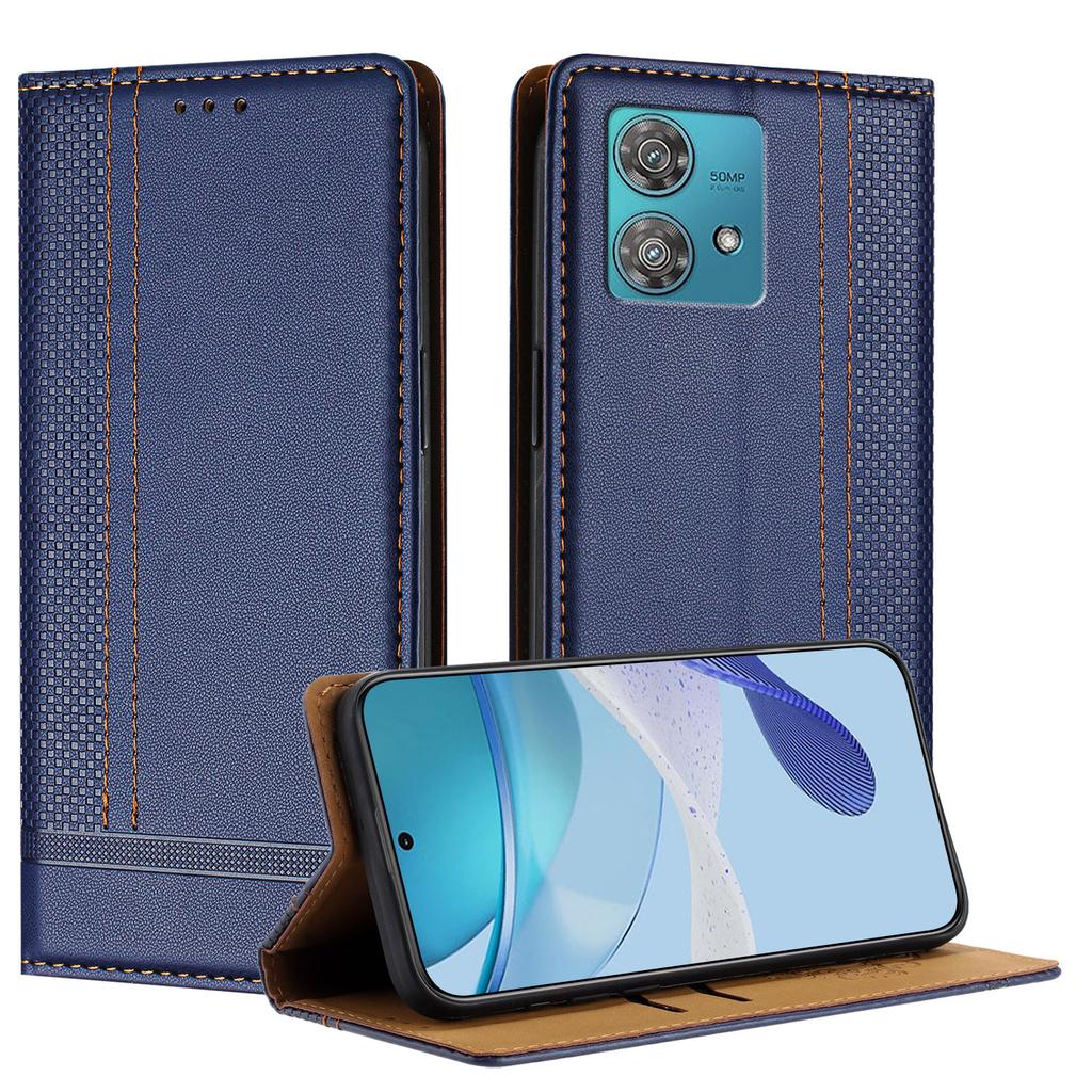 For Motorola Edge 40 Neo 5G Case L-Shaped Grid Pattern Leather Stand Phone Cover with Card Slots