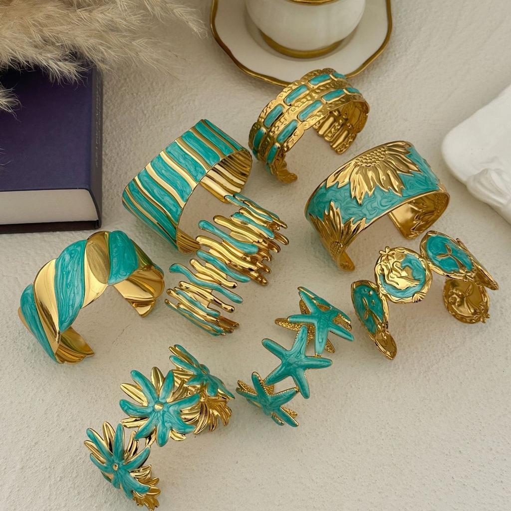 KMVEXO Blue Tones Y2K Vintage Imitation Enamel Irregular Geometry Open Bangle Women Bracelet Jewelry Man Trendy Party Aesthetic