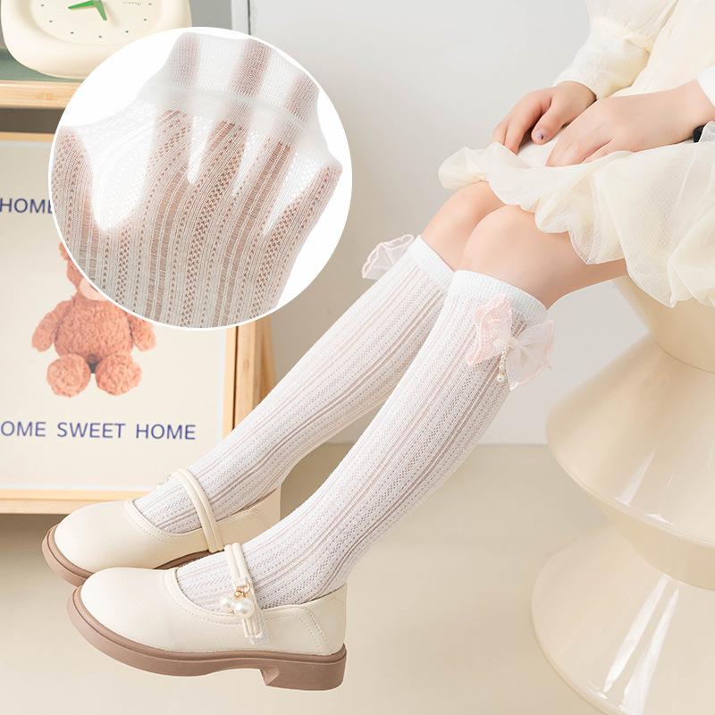 Ciorapi cu fundă de prințesă Fete Lolita Copii Ciorapi lungi de vară din plasă Ciorapi până la gambă pentru copii subțiri respirabili de culoare uni 3-12 ani Bebeluş