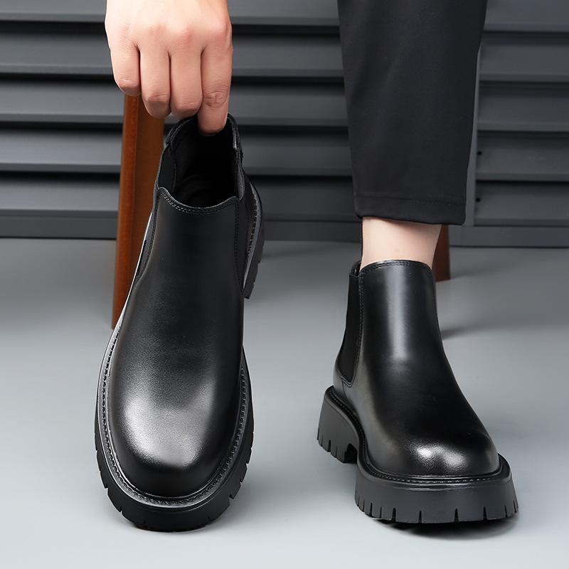2024 Korean British Style Men's Casual High-Top Leather Boots - Retro Minimalist Slip-On Ankle Boots