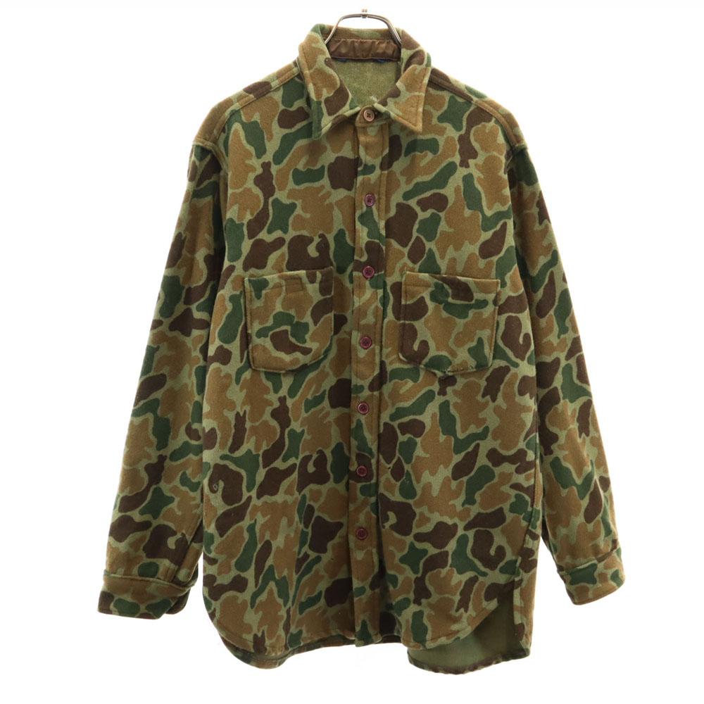 VINTAGE 70s 80s Made in USA Camouflage Pattern Long sleeve Wool shirt Men's Used