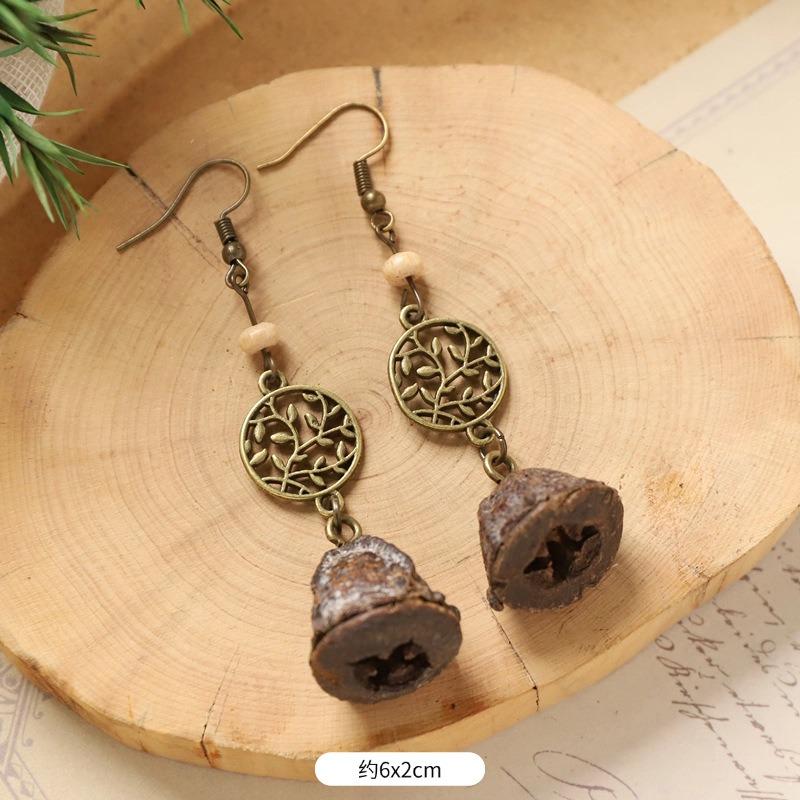 

Оригинальные серьги ручной работы с растениями и фруктами, ретро серьги-желуди из дерева, женские литературные серьги с сухофруктами