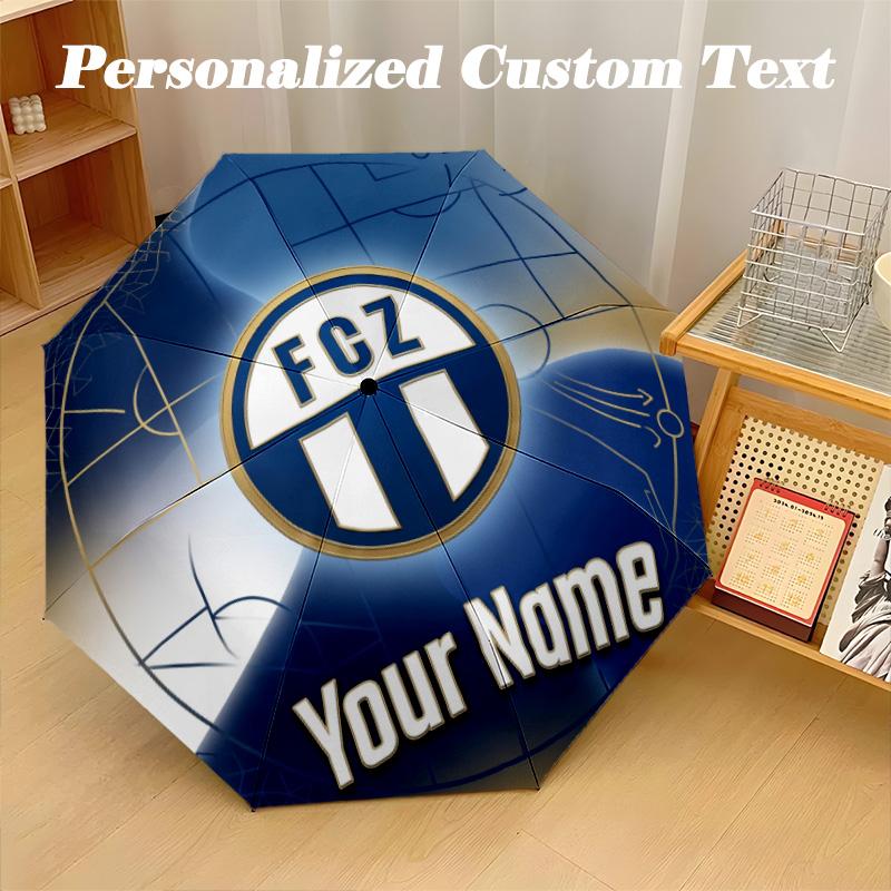 8 Rib Auto Folding Umbrella FC Zürich Print Custom Name Text Portable Rain Gear