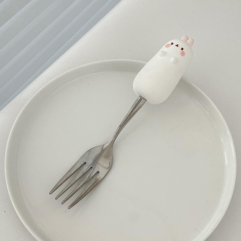 Cute Cartoon 304 Stainless Steel Children's Spoon & Fork Set - Anti-Fall & Durable Baby Tableware