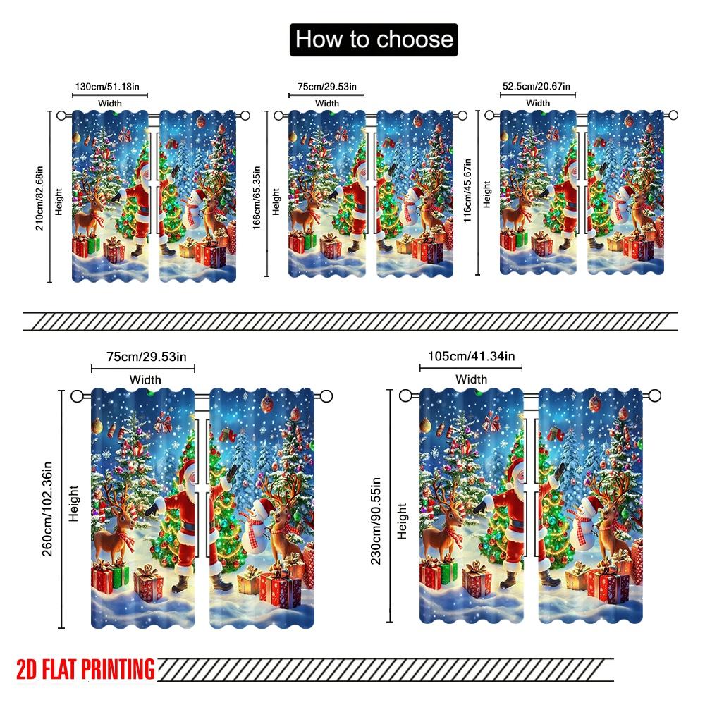 2pcs,2D plane printing Window Curtain Santa Claus and the Reindeer Festival (2) Polyester Fabric (without rod) Decorations For