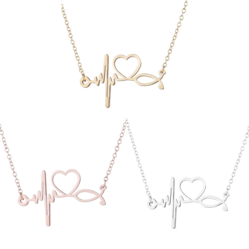 Minimalist ECG Heartbeat Design Clavicle Chain Stainless Steel Pendant Necklace for Hospital Enthusiasts and Gift