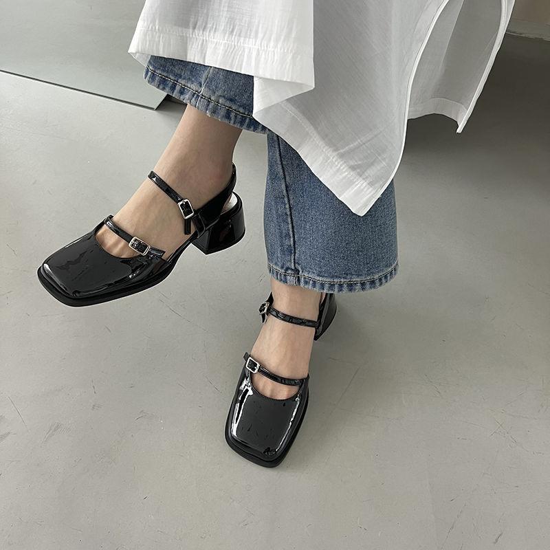 Sapatos Mary Jane Femininos Bico Quadrado Salto Alto Sandálias Fechadas para Mulheres Calçado Vintage Vendas Liquidação Barata Em Promoção Sandália Coreana