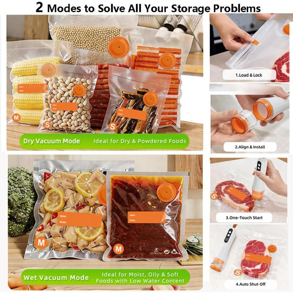 Handheld Vacuum Sealer, Portable USB Rechargeable Vacuum Sealer for Food with Digital Display, 20 Reusable Vacuum Bags (S/M), Strong Suction Mini Food