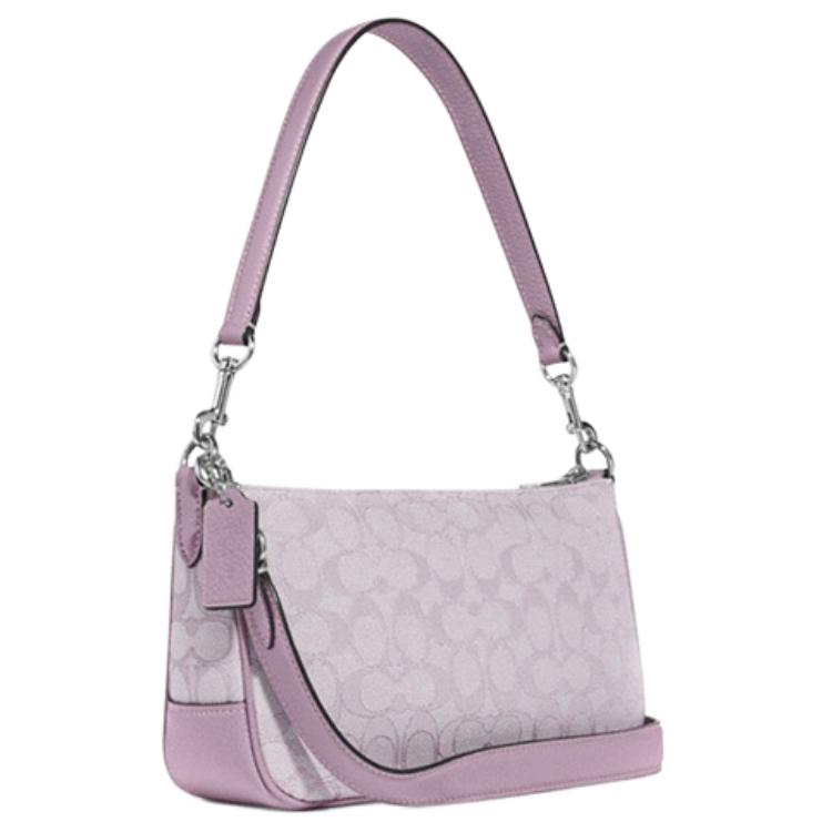 New COACH Lonnie Jacquard Fabric With Leather Shoulder Bag, Portable Crossbody Bag Medium Size Women's Lilac Purple C8306-SVSOT
