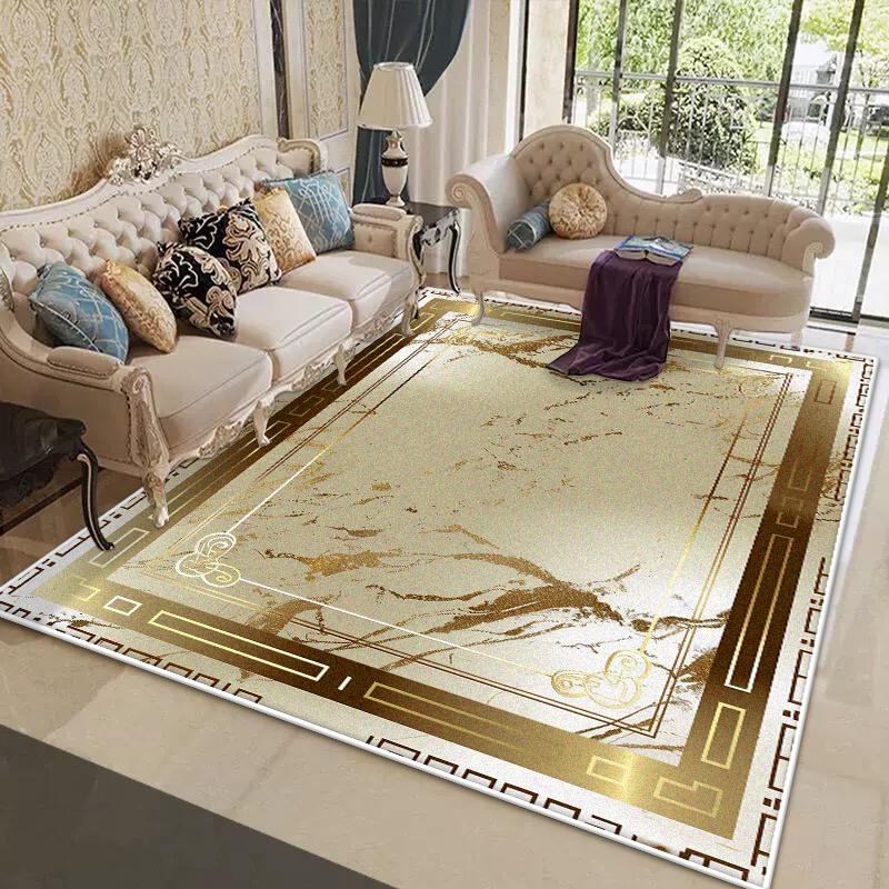 Europese Stijl Gouden Marmeren Tapijt voor Woonkamer Luxe Decoratie Huisbank Grote Vloerkleden Pluizig Zacht Slaapkamer Nachtkastje Vloermat 1.9x2.9ft(60x90cm)