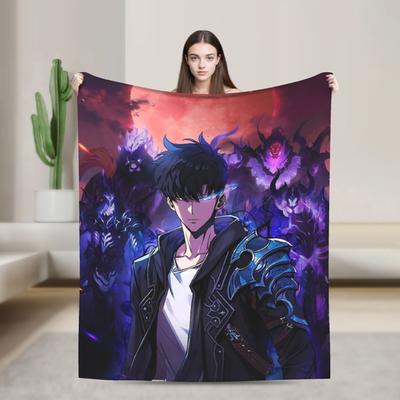 Solos Levelings Vintage Anime Plüschdecken Fantastische Überwurfdecke für Zuhause 125*100cm Tagesdecke,