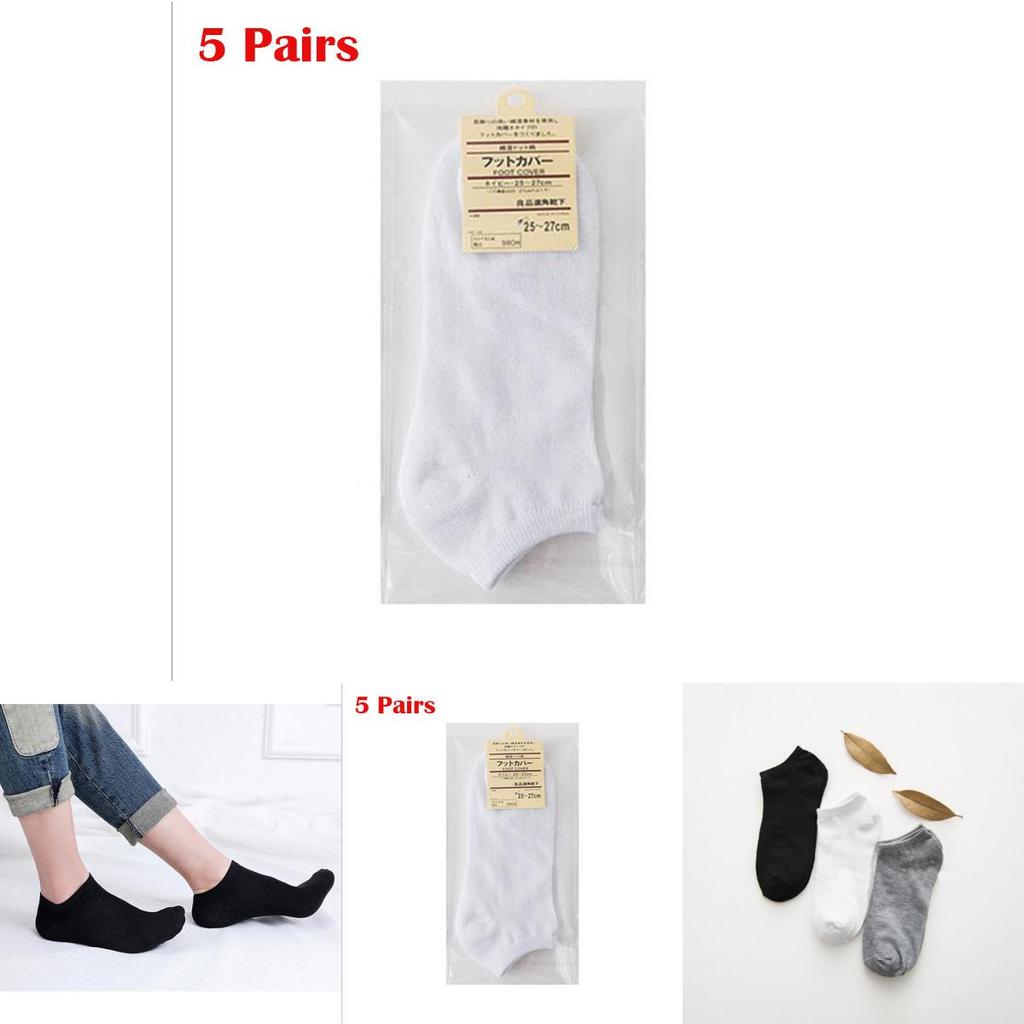 Comfortable Men's Summer Cotton Black Invisible Boat Socks Breathable Thin White Ins