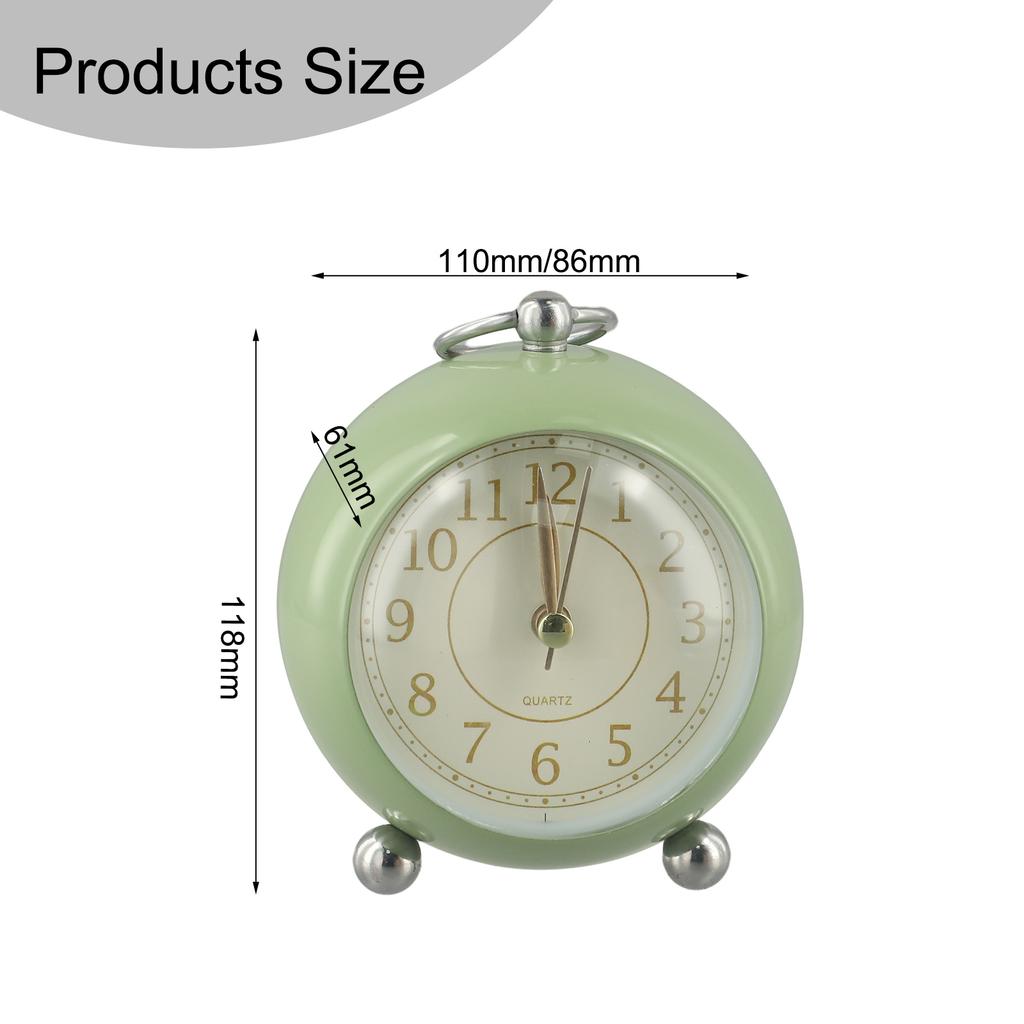 Silent Vintage Alarm Clock Round Small 12 Hour Display Analog Decor For Table Night Light Portable Retro Bedroom